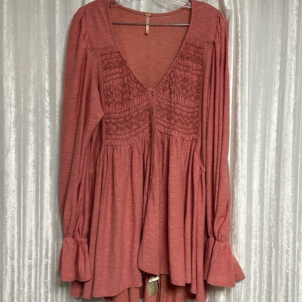 Free People Dont Call Me Baby Flowy Tunic Top Mini Dress Size S Rosie Pink - Picture 8 of 8
